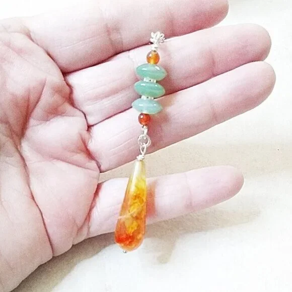Tropical Spring + Summer Colors! Vibrant Orange + Green Agate Pendant Necklace - Picture 4 of 14